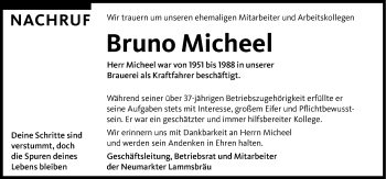 Traueranzeige von Bruno Micheel von Neumarkter Nachrichten Lokal