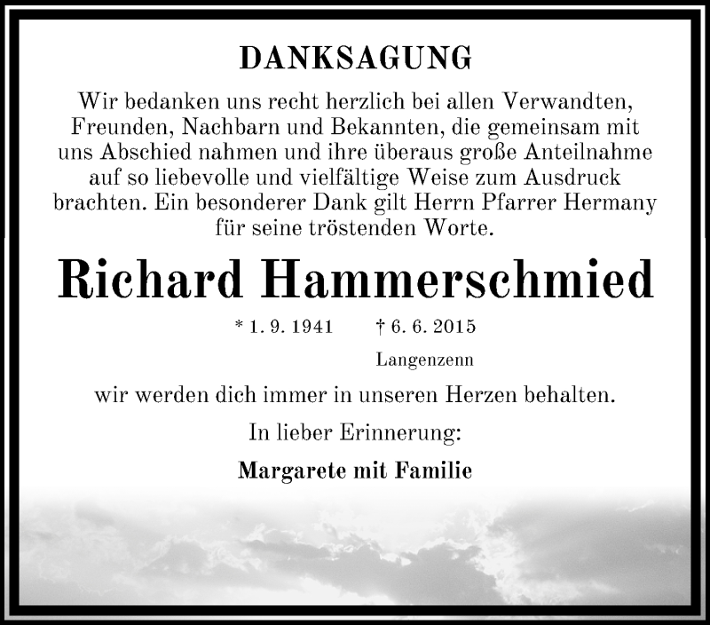  Traueranzeige für Richard Hammerschmied vom 27.06.2015 aus Fürther Nachrichten Lokal