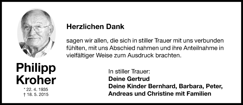  Traueranzeige für Philipp Kroher vom 30.05.2015 aus Nordbayerische Nachrichten Pegnitz Lokal