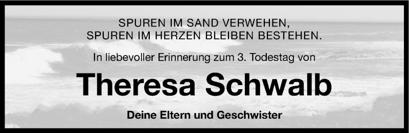  Traueranzeige für Theresa Schwalb vom 31.12.2014 aus Nordbayerische Nachrichten Forchheim Lokal