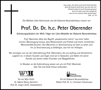 Traueranzeige von Peter Oberender von Gesamtausgabe Nürnberger Nachrichten/ Nürnberger Ztg.