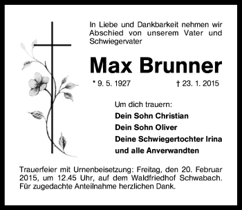 Traueranzeige von Max Brunner von Schwabach