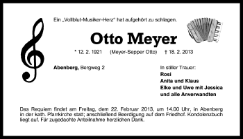 Traueranzeige von Otto Meyer von Schwabach
