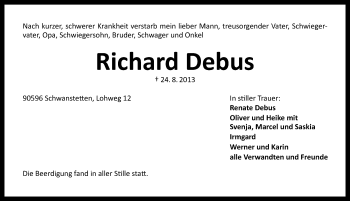 Traueranzeigen von Richard Debus | trauer.nn.de