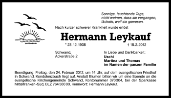 Traueranzeige von Hermann Leykauf von Schwabach