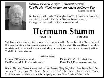 Traueranzeige von Hermann Stamm von Schwabach