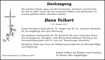 Traueranzeige von Hans Volkert von Schwabach