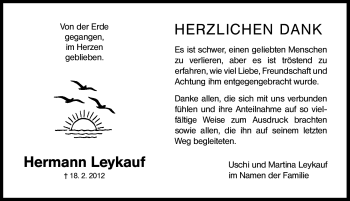 Traueranzeige von Hermann Leykauf von Schwabach
