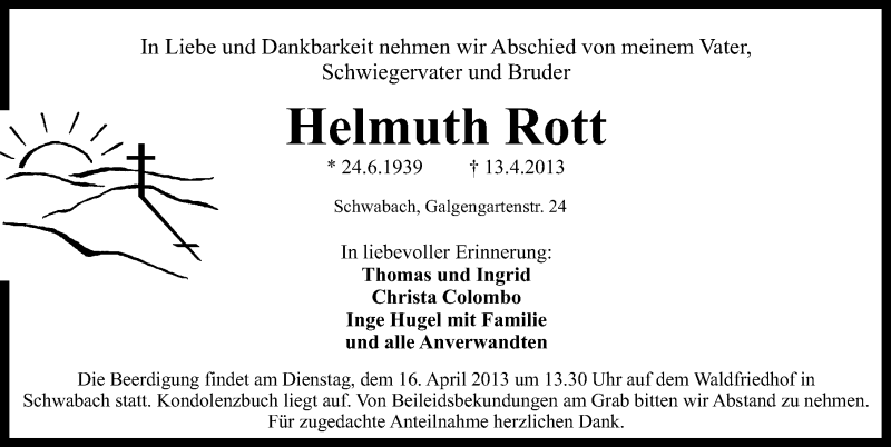 Traueranzeigen von Helmut Rott | trauer.nn.de