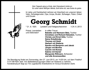 Traueranzeige von Georg Schmidt von Schwabach
