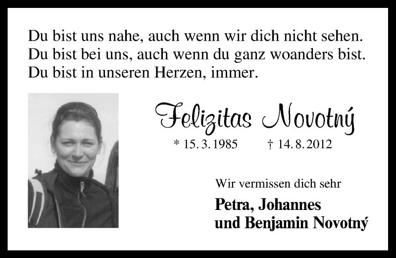  Traueranzeige für Felizitas Novotný vom 14.08.2013 aus Schwabach