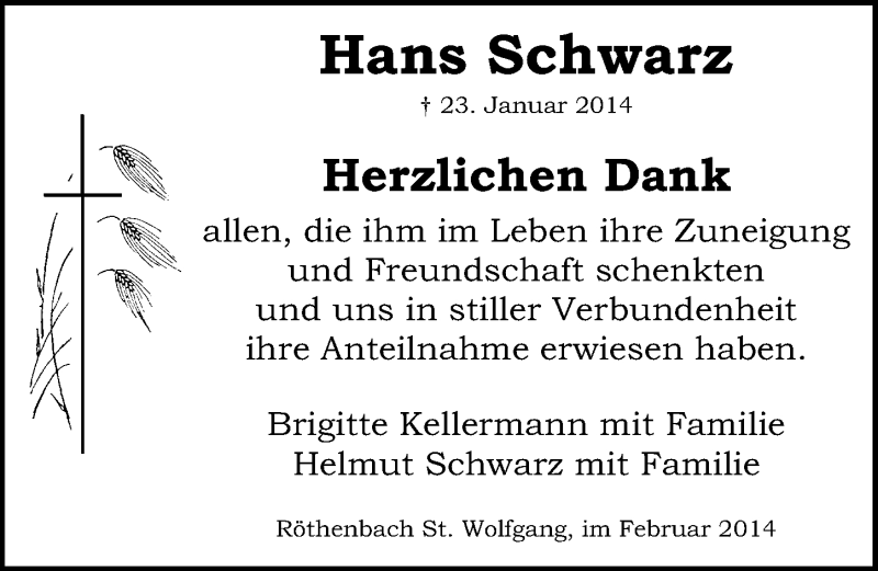  Traueranzeige für Hans Schwarz vom 05.02.2014 aus Schwabach