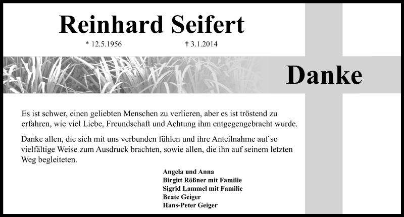  Traueranzeige für Reinhard Seifert vom 01.02.2014 aus Schwabach