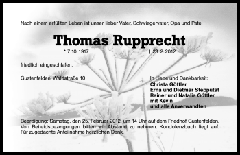 Traueranzeige von Thomas Rupprecht von Schwabach