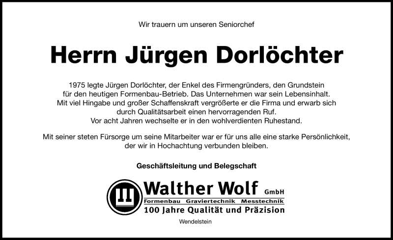  Traueranzeige für Jürgen Dorlöchter vom 04.04.2012 aus Schwabach