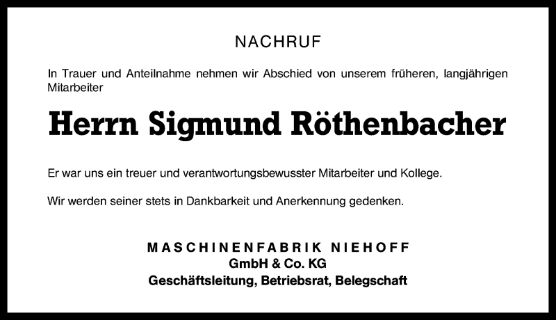  Traueranzeige für Sigmund Röthenbacher vom 15.12.2012 aus Schwabach
