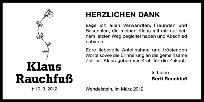  Traueranzeige für Klaus Rauchfuß vom 24.03.2012 aus Schwabach