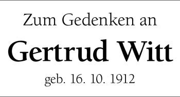 Traueranzeige von Gertrud Witt von Schwabach