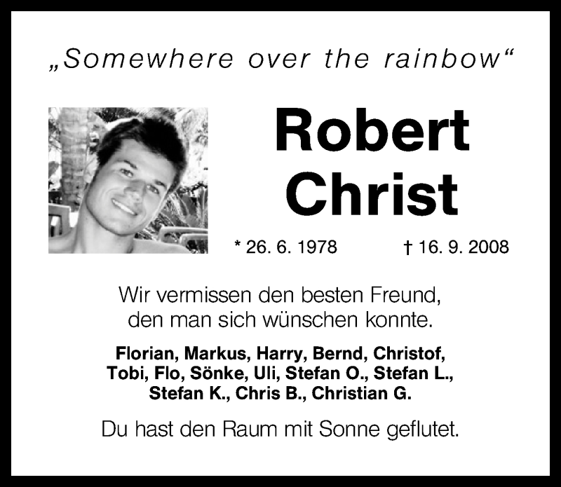  Traueranzeige für Robert Christ vom 16.09.2013 aus Schwabach