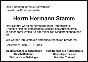 Traueranzeige von Hermann Stamm von Schwabach