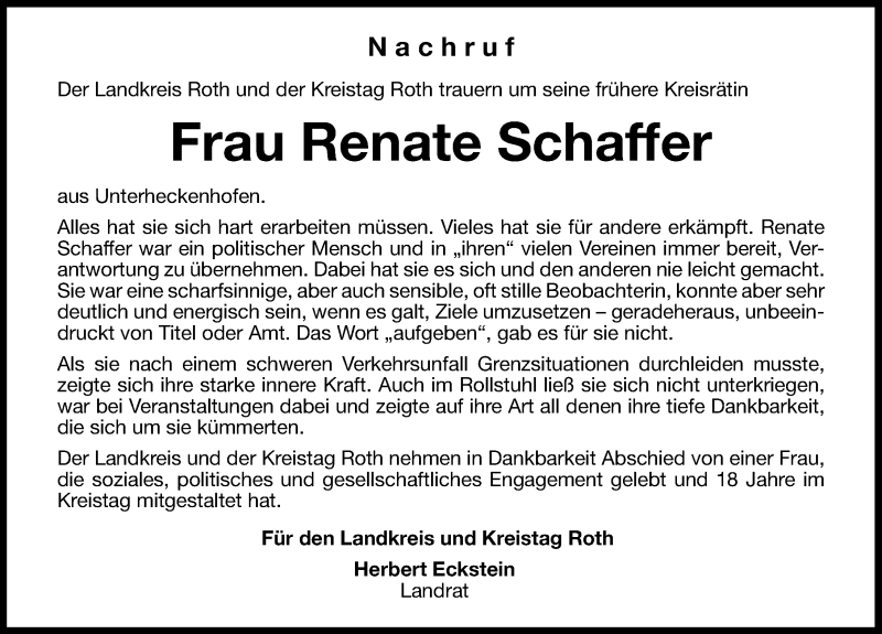  Traueranzeige für Renate Schaffer vom 13.07.2013 aus Schwabach