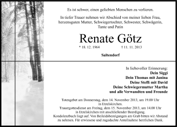 Traueranzeige von Renate Götz von Nürnberger Zeitung