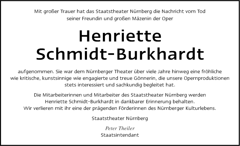 Traueranzeige für Henriette Schmidt-Burkhardt vom 26.02.2014 aus Gesamtausgabe Nürnberger Nachrichten/ Nürnberger Ztg.