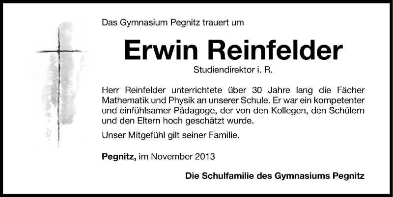  Traueranzeige für Erwin Reinfelder vom 19.11.2013 aus NORDBAYERISCHE NACHRICHTEN PEGNITZ LOKAL