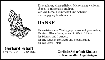 Traueranzeige von Gerhard Scharf von  Erlanger Nachrichten Lokal