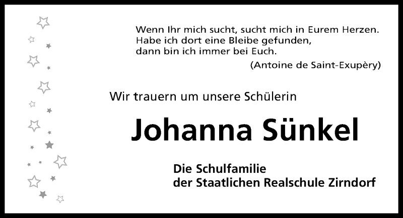  Traueranzeige für Johanna Sünkel vom 02.10.2015 aus Fürther Nachrichten Lokal