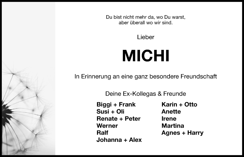  Traueranzeige für Michael Schwedler vom 22.10.2015 aus Nordbayerische Nachrichten Pegnitz Lokal