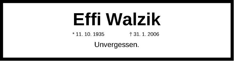  Traueranzeige für Effi Walzik vom 10.10.2015 aus Erlanger Nachrichten Lokal