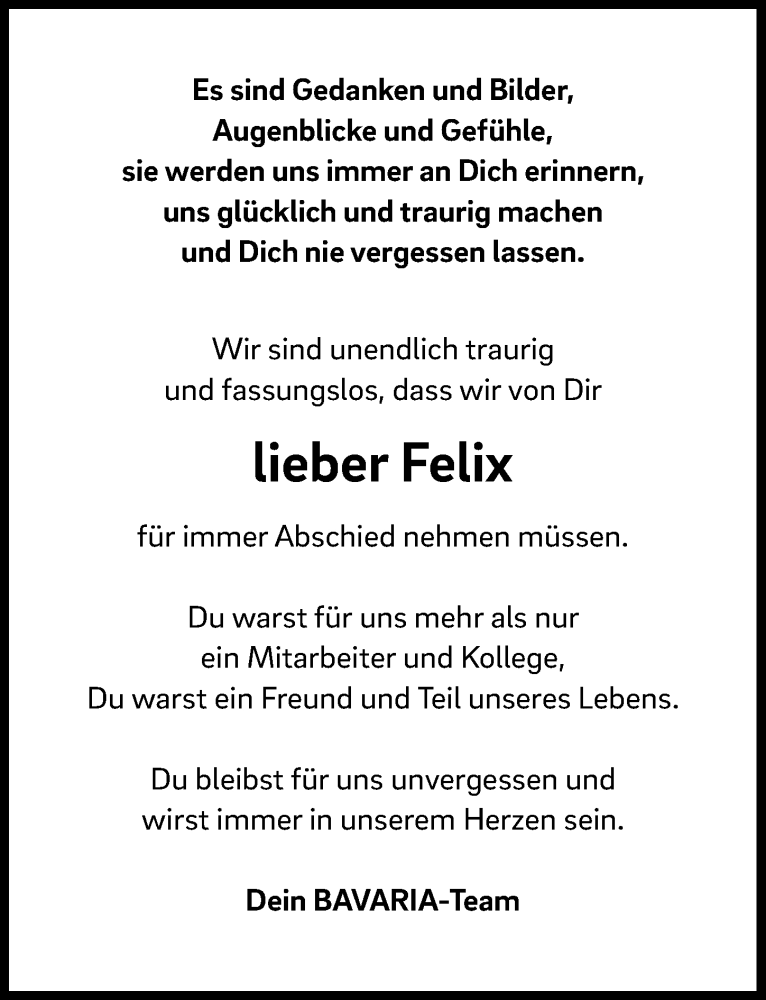  Traueranzeige für Felix Engelhardt vom 15.10.2015 aus Gesamtausgabe Nürnberger Nachrichten/ Nürnberger Ztg.