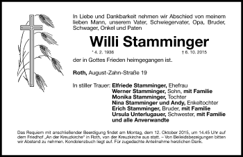 Traueranzeige von Willi Stamminger von Roth-Hilpoltsteiner Volkszeitung Lokal