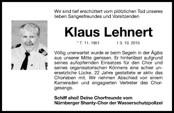 Traueranzeige von Klaus Lehnert von Gesamtausgabe Nürnberger Nachrichten/ Nürnberger Ztg.