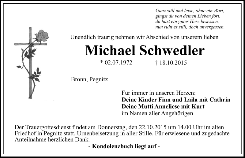  Traueranzeige für Michael Schwedler vom 20.10.2015 aus Nordbayerische Nachrichten Pegnitz Lokal