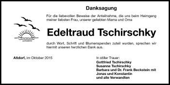 Traueranzeige von Edeltraud Tschirschky von Gesamtausgabe Nürnberger Nachrichten/ Nürnberger Ztg.