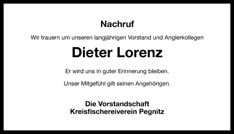  Traueranzeige für Dieter Lorenz vom 05.10.2015 aus Nordbayerische Nachrichten Pegnitz Lokal