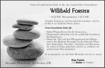 Traueranzeige von Willibald Forster von Neumarkter Nachrichten Lokal