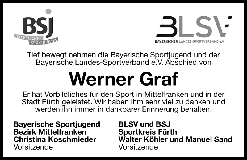  Traueranzeige für Werner Graf vom 07.10.2015 aus Gesamtausgabe Nürnberger Nachrichten/ Nürnberger Ztg.