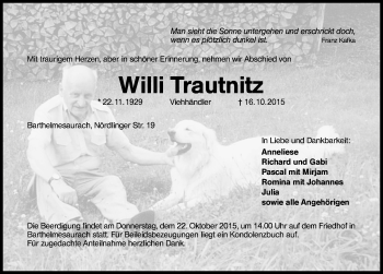 Traueranzeige von Willi Trautnitz von Schwabach