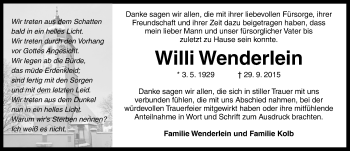 Traueranzeige von Willi Wenderlein von Altmühl-Bote Lokal