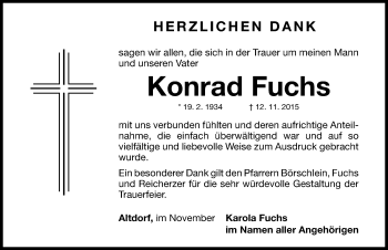 Traueranzeige von Konrad Fuchs von Gesamtausgabe Nürnberger Nachrichten/ Nürnberger Ztg./ Neumarkter Nachrichten