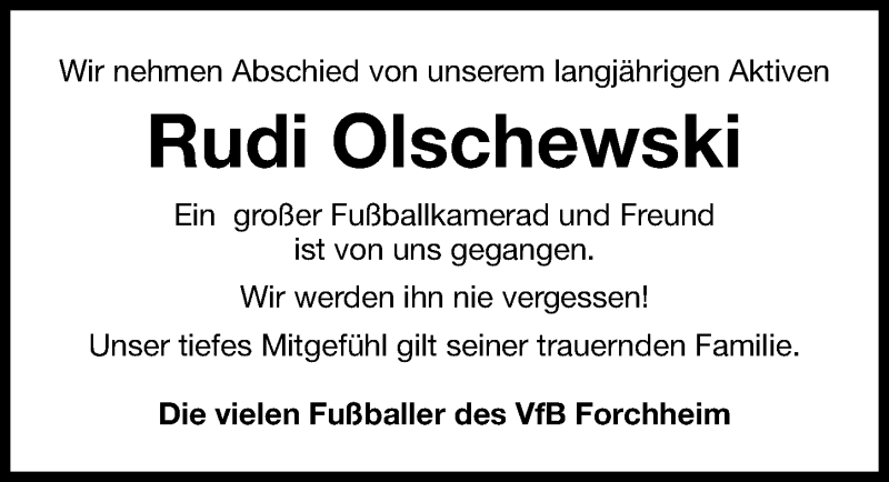  Traueranzeige für Rudi Olschewski vom 26.11.2015 aus Nordbayerische Nachrichten Forchheim Lokal