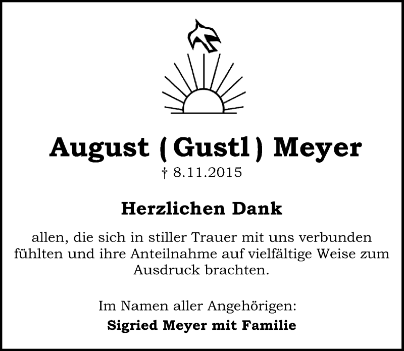  Traueranzeige für August Meyer vom 21.11.2015 aus Gesamtausgabe Nürnberger Nachrichten/ Nürnberger Ztg.
