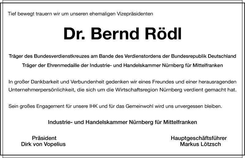  Traueranzeige für Bernd Rödl vom 11.11.2015 aus Gesamtausgabe Nürnberger Nachrichten/ Nürnberger Ztg.