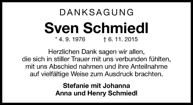  Traueranzeige für Sven Schmiedl vom 21.11.2015 aus Fürther Nachrichten Lokal