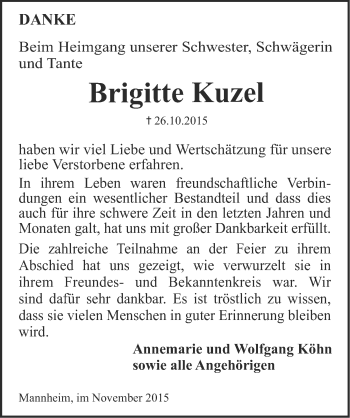 Traueranzeige von Brigitte Kuzel von Erlanger Nachrichten Lokal