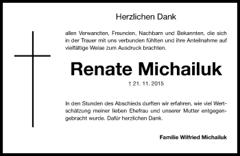 Traueranzeige von Renate Michailuk von Fürther Nachrichten Lokal