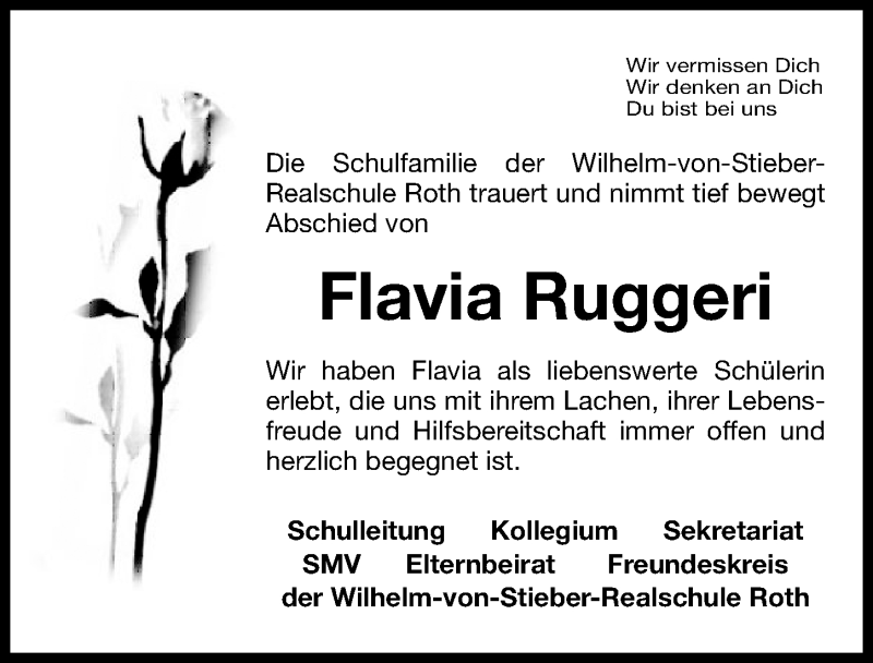  Traueranzeige für Flavia Ruggeri vom 05.12.2015 aus Roth-Hilpoltsteiner Volkszeitung Lokal